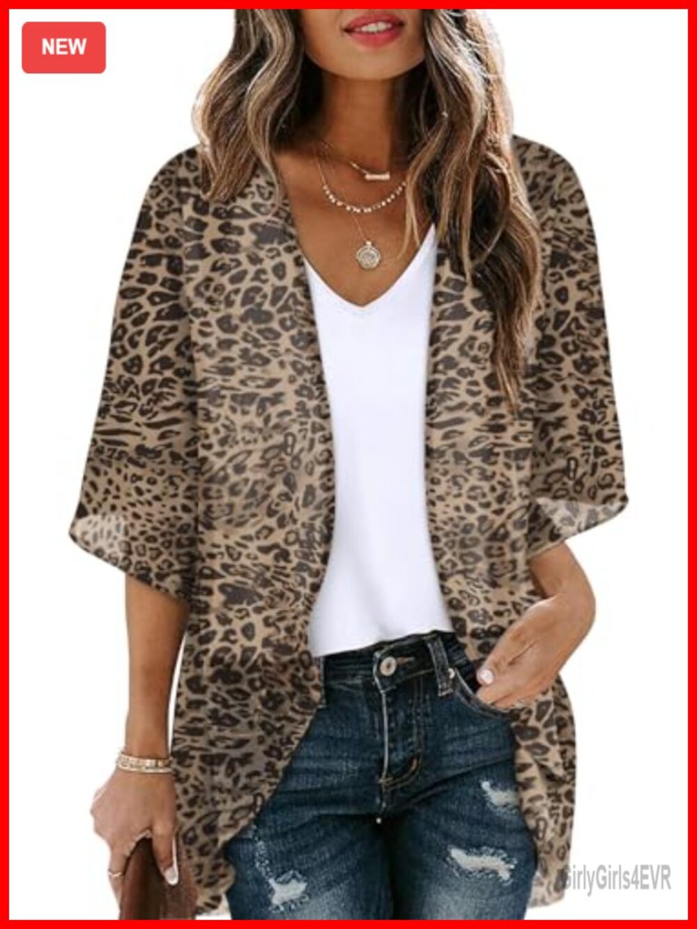 3/4 Sleeve Swim Coverup Open Front Kimono Cardigan Lightweight Sheer